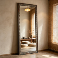 Miroir vintage avec cadre en bois massif, miroir sur pied pleine longueur, miroir de dressing avec diamants