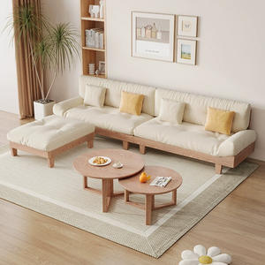 Canapé en tissu nuage en bois massif de frêne blanc en forme de L nordique, moderne, simple, trois places, multifonctionnel, amovible, lavable, salon - Product Image 2