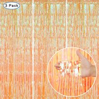 Lot de 3 rideaux à franges transparents orange, toile de fond en guirlandes pour mariages, anniversaires, fêtes de Noël - Accessoires pour photomaton