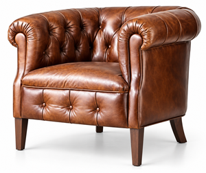 Sillón Clásico Tapizado en Cuero Cognac con Botones Profundos, Reposabrazos Enrollados y Asiento Acolchado de Lujo para el Hogar - Product Image 2