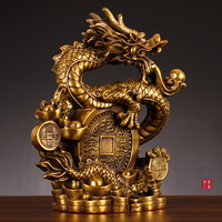 Figurine de dragon traditionnelle en laiton, décoration Feng Shui pour la maison et le bureau, grande sculpture antique, imitation, objet de collection