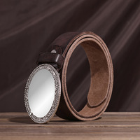 Ceinture en cuir pleine fleur avec boucle ovale embossée, ceinture de haute qualité
