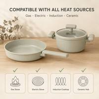 Ensemble de casseroles et poêles Smartpan 11 pièces, écologiques, modernes, avec couvercles en verre, poignées en bois, revêtement antiadhésif en marbre