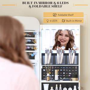 עץ לבן הוביל מראה קיר רכוב קיר דלת מדף תולה תלוי פינה מעוגלת ארון בגדים - Product Image 3