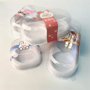 Tek kullanımlık plastik paket kutusu kare 4 bölücü yumurta sarısı çıtır kek paketi kutusu PET blister gıda paketi konteyner