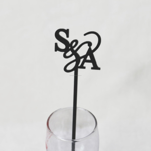 Tùy chỉnh được thiết kế Monogram Tên đám cưới khuấy bên thanh sự gian lận Gậy handmade đám cưới màu đen Acrylic uống stirrers - Product Image 3