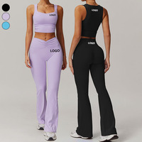 XW-TZ9141-4 femme Yoga ensemble sans bretelles Yoga débardeurs Flare Legging sport ensembles taille haute Flare entraînement Leggings Gym ensemble femmes