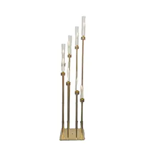 Suporte de vela alto de metal dourado com 8 braços candelabros peças centrais de mesa para casamento