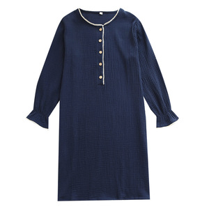 Vente chaude directe d'usine en gros femmes à manches longues col rond solide automne ample élégant pur <span class=keywords><strong>coton</strong></span> <span class=keywords><strong>chemise</strong></span> <span class=keywords><strong>de</strong></span> <span class=keywords><strong>nuit</strong></span> - Product Image 2
