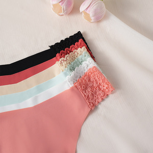 กางเกงในผู้หญิงแบบไร้ตะเข็บ เอวต่ำ ตัดสูง ผ้าไหมน้ำแข็ง สีพื้น ระบายอากาศดี ทรงทีแบ็ค แต่งลูกไม้ ขายส่ง - Product Image 5