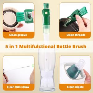 5 Pack 5-in-1 Plastic <b>Bottle</b> <b>Brush</b> Set 15-inch Long Handle for Water <b>Bottles</b> Cups Removable Nipple Cup Lid Gap Cleaning - Product Image 2