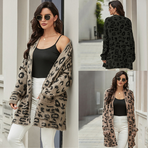 2020 di autunno di Inverno Delle Signore Sexy Della Stampa Del Leopardo <span class=keywords><strong>Maglia</strong></span> Cardigan Lungo Maglione Delle Donne - Product Image 6