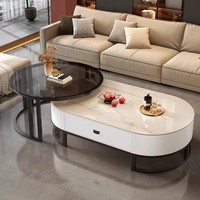 Ensemble de 2 tables basses modernes en pierre frittée, luxe, argent, or, acier inoxydable, marbre, meubles pour la maison