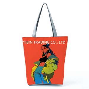 Schwarze Mädchen-Cartoon-bedruckte lässige Tragetasche mit zwei Griffen, weiches Polyester, Reißverschluss, Damen-Handtasche für den täglichen Gebrauch, Reisen und Einkaufen - Product Image 4
