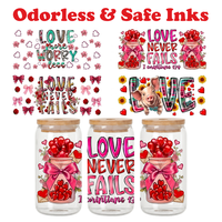 Nouveaux styles hebdomadaires : Love Never Fails 1 Corinthians 13 Mason Jar Heart UV DTF Cup Wrap 16oz Encre inodore et sûre