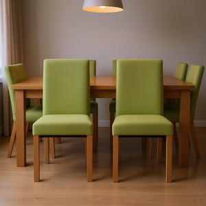 Set di 2 sedie da pranzo in tessuto verde con gambe in legno, design moderno, dimensioni standard, mobili per la casa - Product Image 2