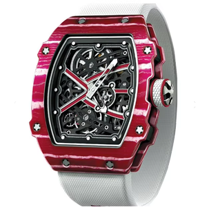 Montre mécanique de luxe ultra-fine pour homme avec tourbillon, en fibre de carbone, boîtier tonneau, qualité supérieure, verre saphir de 5 mm, luminescent, alarme - Product Image 1