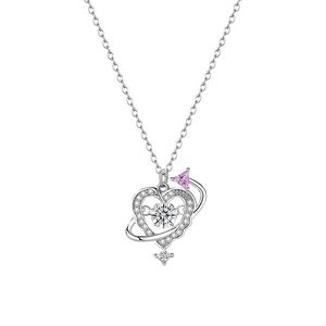 Collier en argent sterling S925 avec pendentif cœur planète et zircon rose, cadeau romantique et rêveur pour femme, chaîne de clavicule pour un anniversaire, ambiance spéciale - Product Image 1