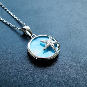 จี้รูปปลาดาวเปลือกหอยประดับพลอยลาร์ิมาร์ธรรมชาติ เงินแท้ 925 เครื่องประดับลาร์ิมาร์ธีมชีวิตใต้ทะเลสำหรับผู้หญิง - Product Image 3