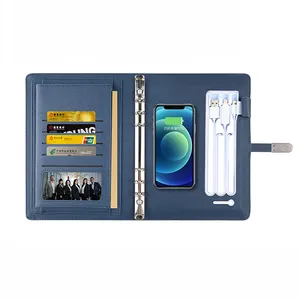 Gift set A5 loose leaf diary notebook blue diary agenda lined planner with power bank usb drive card wallets and pen holder