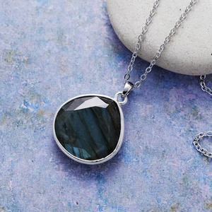 Collar con Colgante de Labradorita en Forma de Lágrima, Bisel de Acero Inoxidable, Joyería Unisex para Regalo - Product Image 2
