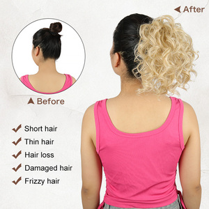 Extensions <span class=keywords><strong>de</strong></span> cheveux synthétiques Julianna Wholesale : <span class=keywords><strong>Queue</strong></span> <span class=keywords><strong>de</strong></span> <span class=keywords><strong>cheval</strong></span> bouclée désordonnée Dalia blonde courte avec cordon <span class=keywords><strong>de</strong></span> serrage - Product Image 3