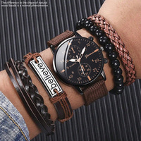 Montre à quartz de style sportif et élégant, avec accessoires en cuir, affichage multi-fuseaux horaires et échelle mixte, pour le commerce international.
