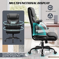 Chaises de bureau de direction noires bon marché avec roues libres Accoudoirs rabattables modernes Hauteur réglable Chaise de direction à dossier haut