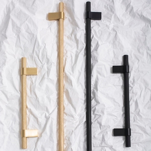 Luxury Brass Handle Knurled Texture Pull <strong>Black</strong> Brushed Brass Long Handle Minimalist Cabinet Pull Wardrobe <strong>Knob</strong> - Product Image 4
