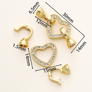Heart Shaped Jewelry Clasp 18k Gold Plated With Cubic Zirconia For <b>Bracelet</b> Making DIY Accessories Wholesale - Product Image 2