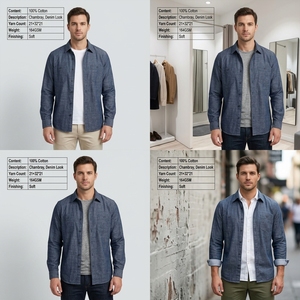 Tessuto di Alta Qualità Effetto Denim Tinto in Filo, Chambray 32s con Effetto Slub, Materiale per Camicie Informali ed Eleganti - Product Image 5