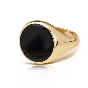 2024 xu hướng đồ trang sức Mens 18K mạ vàng thép không gỉ không thấm nước Gothic Nhẫn thời trang màu đen tự nhiên mã não đá vòng