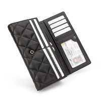 Dompet Wanita Mewah Rhomboid Logo Kustom Warna Solid Kulit Tempat Kartu Tipis Dompet Kartu Kredit untuk Wanita