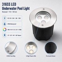 Lumière de piscine encastrée en acier inoxydable 316, lampe encastrée au sol, contrôle RGB, étanche IP68, DC12V/24V 3W 6W 9W 12W