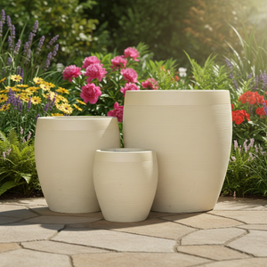 Pot de fleurs rond <span class=keywords><strong>en</strong></span> fibreclay texturé rouge rouille, sculpté à la main, écologique et durable, avec trou de drainage pour la maison et le jardin - Product Image 1