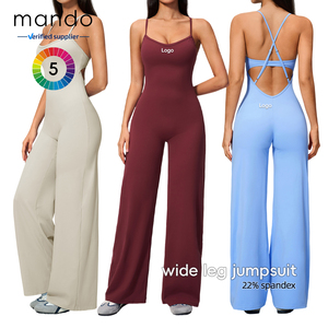 <span class=keywords><strong>Combinaison</strong></span> minimaliste unie à jambes larges, dos évidé, bretelles croisées fines réglables, avec coussinets de soutien-gorge intégrés, pour le sport, le yoga et le Pilates pour femmes - Product Image 1
