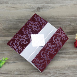 Prix usine de luxe personnalisé couleur marron ou vert flocage velours invitations de mariage - Product Image 3