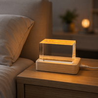 Cube en cristal K9 vierge de 6*6*10 cm avec base lumineuse LED en bois, bloc de cristal à gravure 3D intérieure, cadeau personnalisé, veilleuse de table