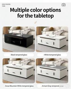 Tavolo da Caffè <span class=keywords><strong>e</strong></span> Pranzo 2-in-1 Sollevabile ed Estensibile, Pieghevole <span class=keywords><strong>e</strong></span> Mobile, Decorativo in Legno <span class=keywords><strong>e</strong></span> Vetro, Minimalista per Case Piccole - Product Image 5