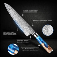 Couteau de chef en acier Damas de qualité supérieure, ensemble de couteaux avec manche en résine