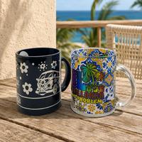 Mug Kopi Kaca Pulau Warna-warni Cetak Souvenir Perjalanan Hadiah Kustom Gambar Destinasi Peralatan Minum untuk Toko Wisatawan