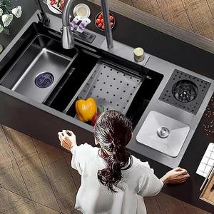 Fregadero de cocina <span class=keywords><strong>Tiktok</strong></span> Whale 2026 de acero inoxidable 304, hecho a mano, de un solo tazón, con escurridor de encimera, diseño moderno, espesor nano cepillado - Product Image 2