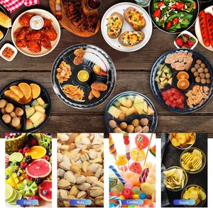 Plateau rond à 3 compartiments divisés en plastique pour collation, salade, dessert, bonbons aux fruits pour noix, olive, fête - Product Image 6