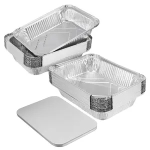 450ml Disposable Aluminum Foil Food Container With Lids BBQ Aluminium Foil Tray Rectangle Lunch Box Kitchen Supplies