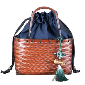 Bamboo Woven Handbag Vintage Women's <b>Tote</b> Basket Solid Color <b>Canvas</b> Lining Bamboo Craft Gift Bag - Product Image 5