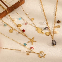 Collier Pendentif Étoile de Mer et Conque en Acier Inoxydable Plaqué Or, Bijoux de Plage Personnalisables DIY, Vente en Gros, Fournisseur OEM, Usine