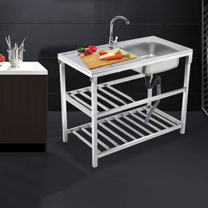 Fregadero Portátil de Acero Inoxidable de Alta Calidad, Personalizado, para Lavado de Manos, para Cocina Exterior, con Doble Estante Inferior, Mesa Cuadrada Doble - Product Image 6