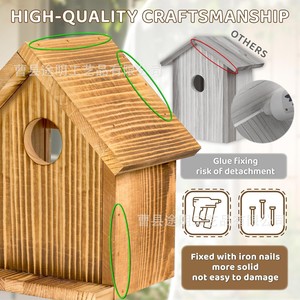Nid d'oiseau rectangulaire en bois, couleur bois naturel, durable, volière extérieure suspendue, mangeoire pour oiseaux, accessoires pour oiseaux - Product Image 4
