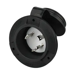 JS 2 pole 3 wire grounding plug with black cover locking socket NEMA L5-30P flanged inlet with cover