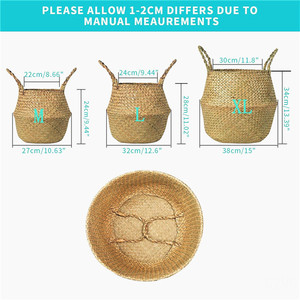 Herbe de mer avec couvercle panier tissé en rotin pas cher panier en osier mur fruits grande étagère de transport blanche petit ventre plante ensemble 3 ronds - Product Image 3